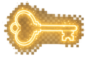 Shimmering gold key enhanced by magical stardust